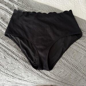 Aerie Black Scalloped High-Waisted Bikini Bottoms